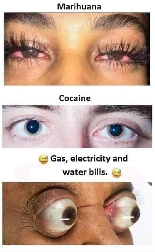 Marihuana. Cocaine. Gas, electricity and water bills.