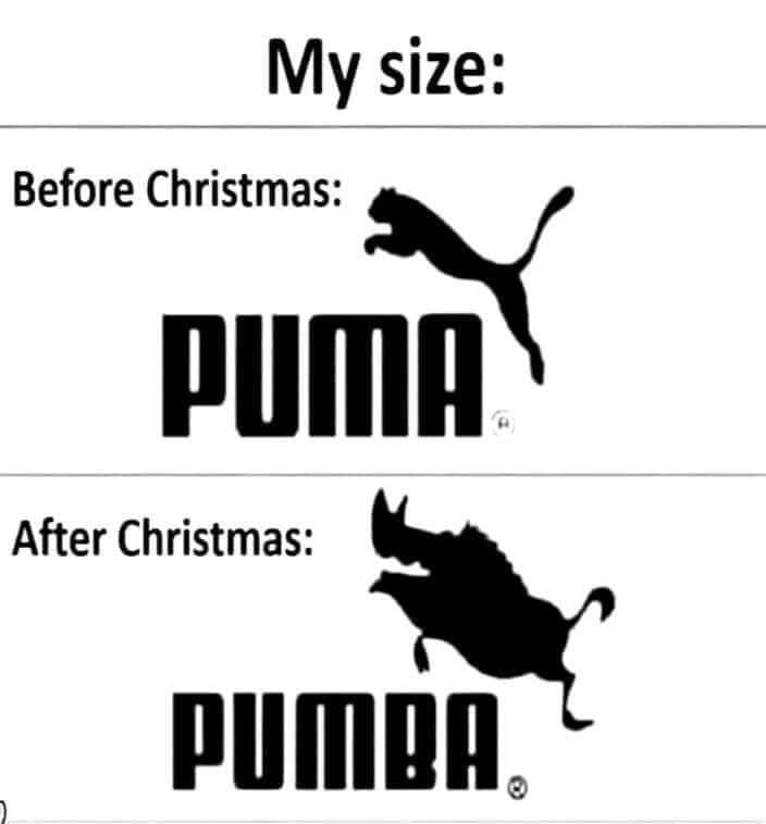 My size, before and after Christmas 