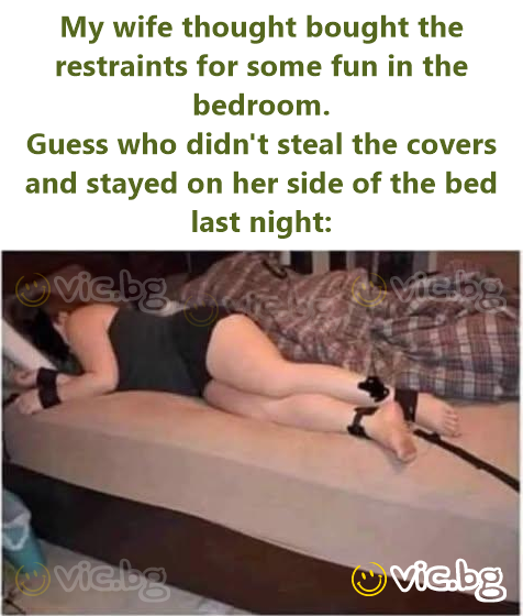 My wife thought bought the restraints for some fun in the bedroom.  Guess who didn't steal the covers and stayed on her side of the bed last night: