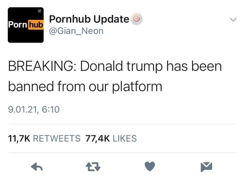 Pornhub Update: BREAKING: Donald Trump has been banned from our platform