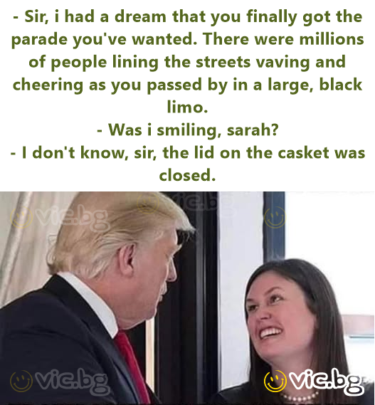 - Sir, i had a dream that you finally got the parade you've wanted. There were millions of people lining the streets vaving and cheering as you passed by in a large, black limo.  - Was i smiling,...