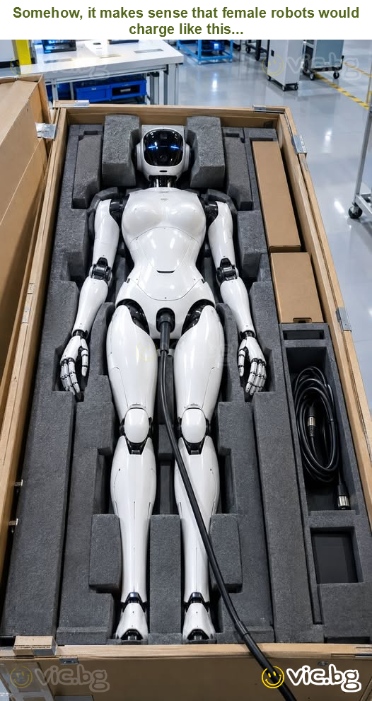 Somehow, it makes sense that female robots would charge like this...