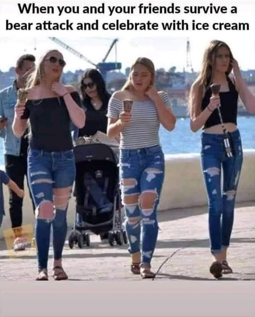 When you and your friends survive a bear attack and celebrate with ice cream  