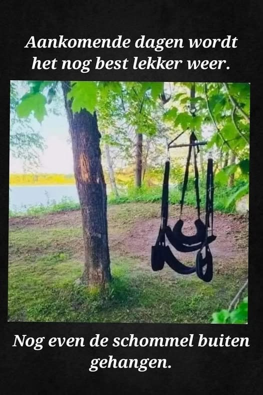 Aankomende dagen wordt het nog best lekker weer. Nog even de schommel buiten gehangen.