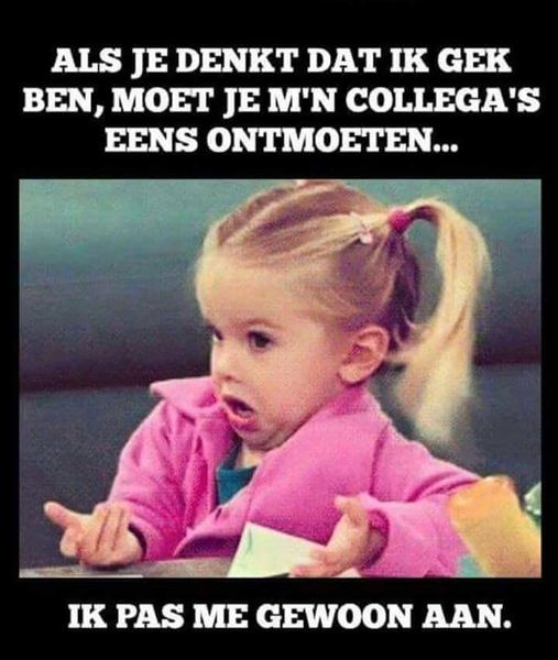 Als je denkt dat ik gek ben, moet je m'n collega's eens ontmoeten... Ik pas me gewoon aan.