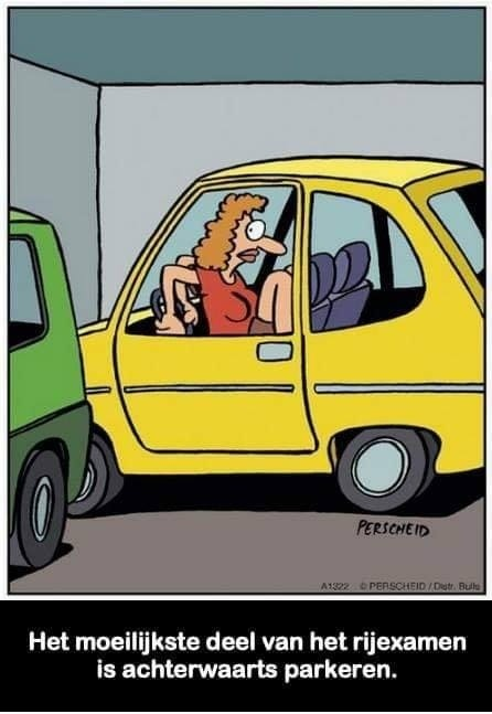 Het moeilijkste deel van het rijexamen is achterwaarts parkeren.
