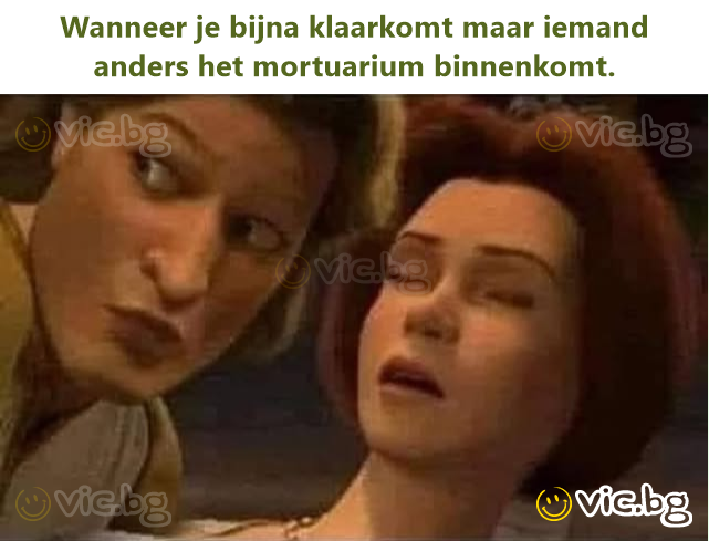 Wanneer je bijna klaarkomt maar iemand anders het mortuarium binnenkomt.