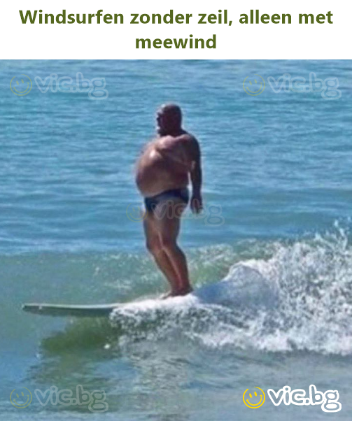 Windsurfen zonder zeil, alleen met meewind