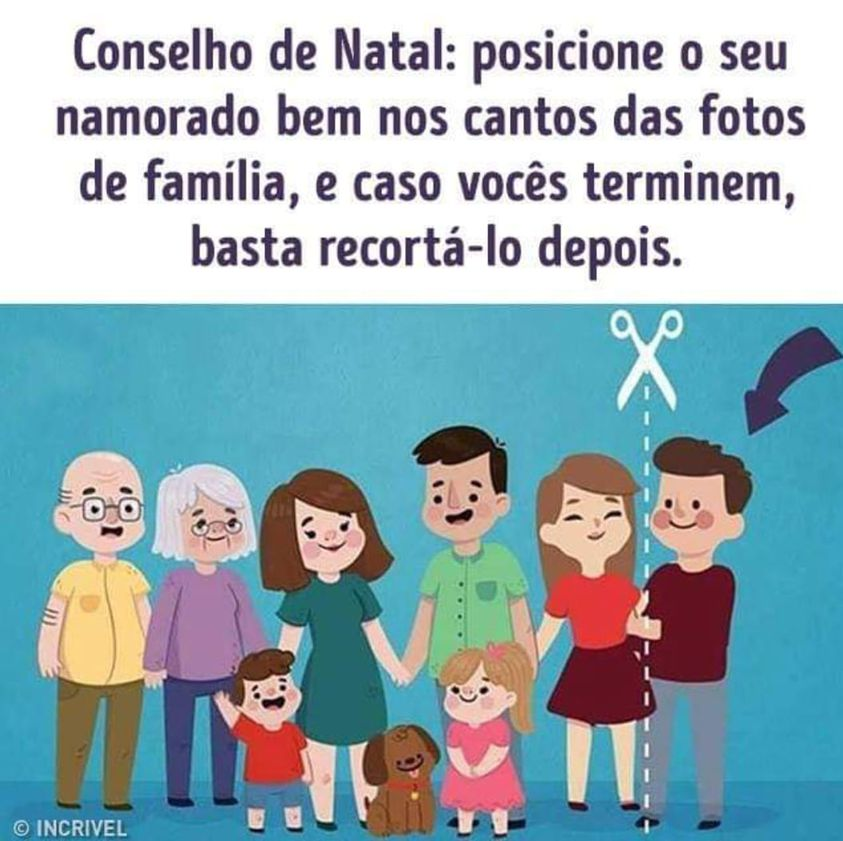 Conselho de Natal: posicione o seu namorado bem nos cantos das fotos de familia, e caso vocês terminem, basta recortá-lo depois.