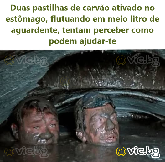 Duas pastilhas de carvão ativado no estômago, flutuando em meio litro de aguardente, tentam perceber como podem ajudar-te