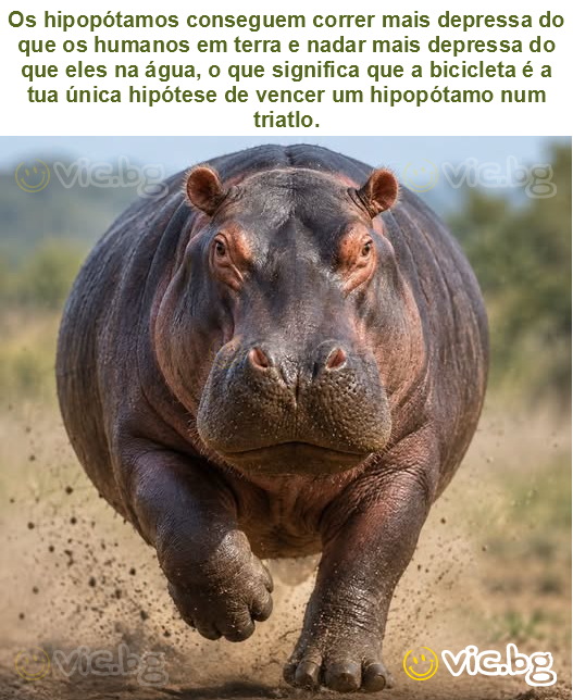Os hipopótamos conseguem correr mais depressa do que os humanos em terra e nadar mais depressa do que eles na água, o que significa que a bicicleta é a tua única hipótese de vencer um hipopótamo num...