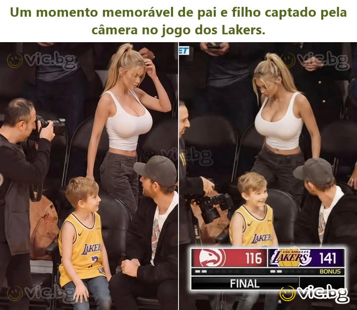 Um momento memorável de pai e filho captado pela câmera no jogo dos Lakers.