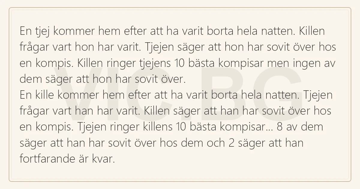 En tjej kommer hem efter att ha varit borta hela natten. Killen 
