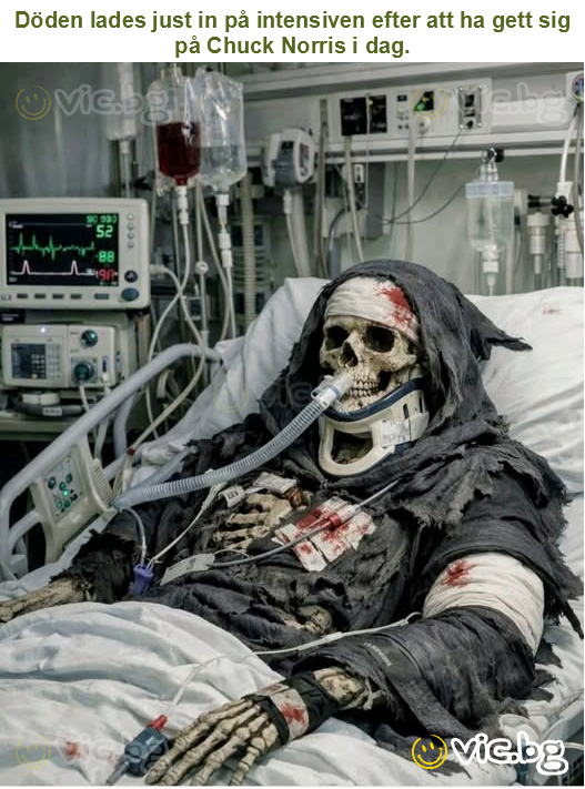 Döden lades just in på intensiven efter att ha gett sig på Chuck Norris i dag.