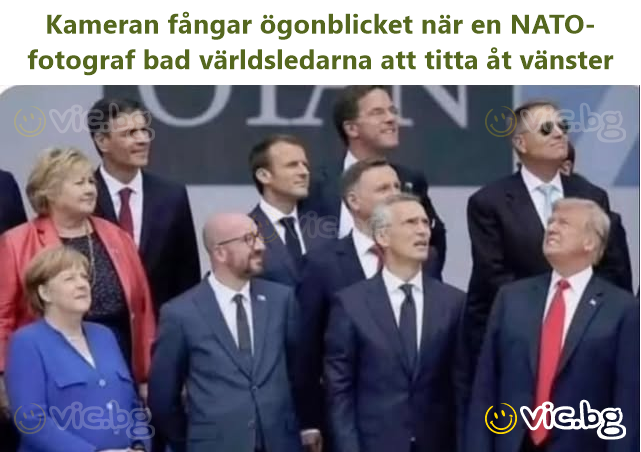 Kameran fångar ögonblicket när en NATO-fotograf bad världsledarna att titta åt vänster