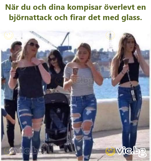 När du och dina kompisar överlevt en björnattack och firar det med glass.