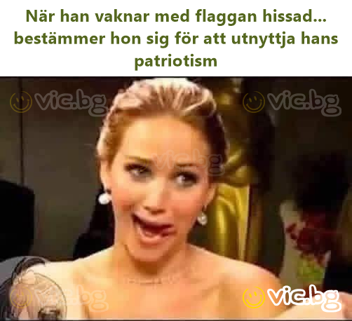 När han vaknar med flaggan hissad... bestämmer hon sig för att utnyttja hans patriotism
