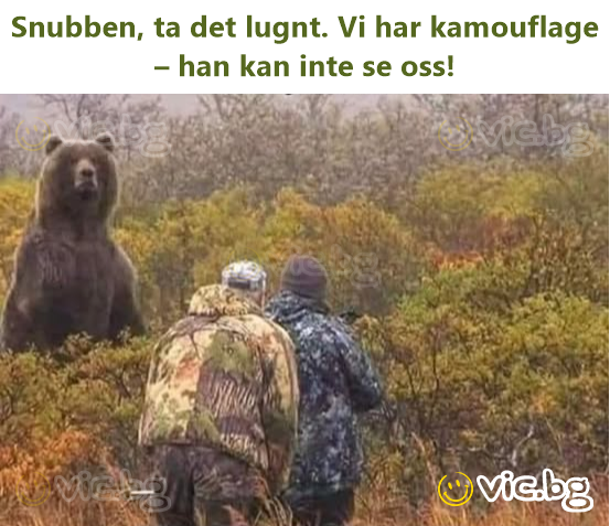 Snubben, ta det lugnt. Vi har kamouflage – han kan inte se oss!