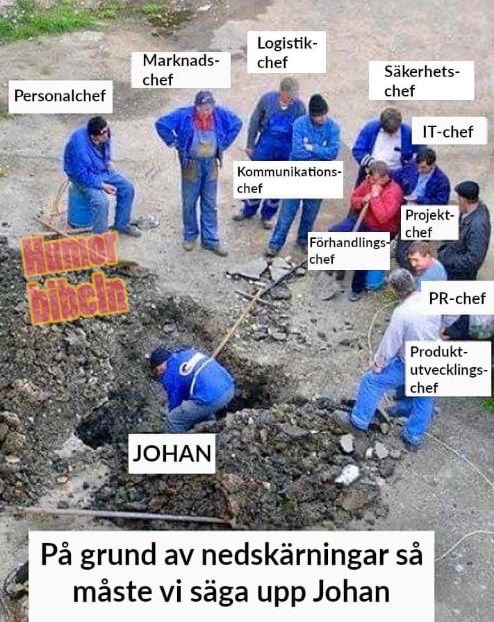Svenska arbetsplatser. Due to cutbacks, we have to lay off Johan