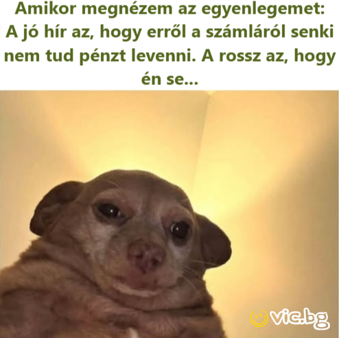 Amikor megnézem az egyenlegemet: A jó hír az, hogy erről a számláról senki nem tud pénzt levenni. A rossz az, hogy én se...