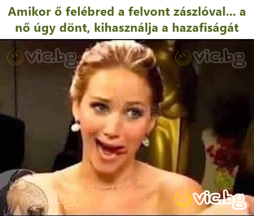 Amikor ő felébred a felvont zászlóval... a nő úgy dönt, kihasználja a hazafiságát