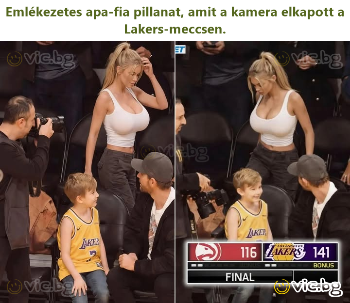 Emlékezetes apa-fia pillanat, amit a kamera elkapott a Lakers-meccsen.