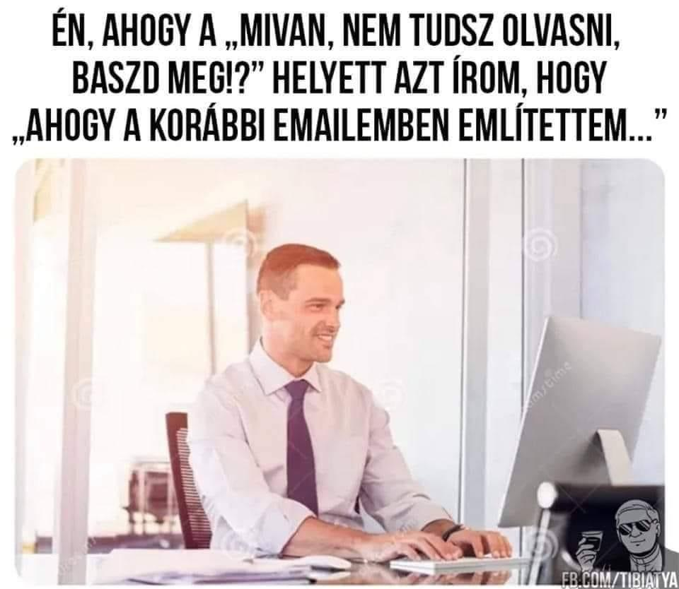 En, ahogy a „mivan, nem tudsz olvasni, baszd meg!?"  Helyett azt írom, hogy „ahogy a korábbi emailemben említettem..."