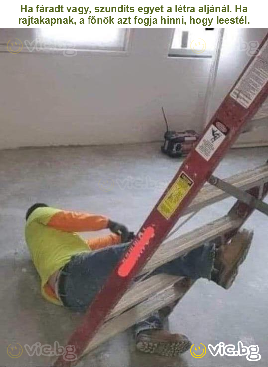 Ha fáradt vagy, szundíts egyet a létra aljánál. Ha rajtakapnak, a főnök azt fogja hinni, hogy leestél.