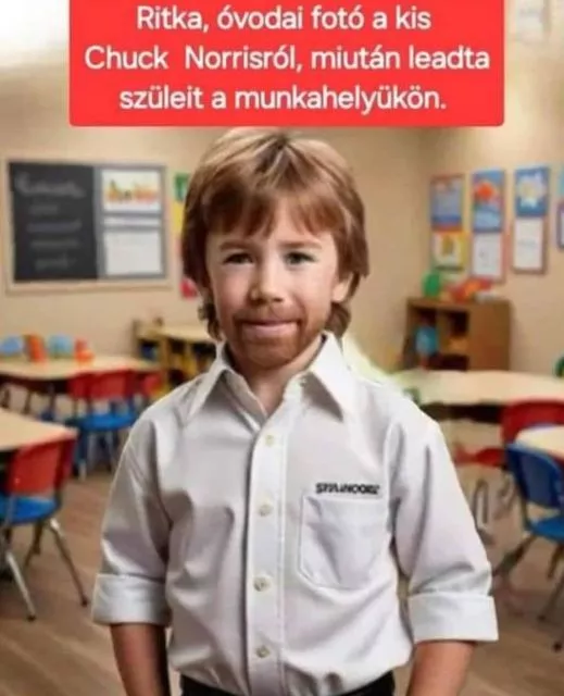 Ritka, óvodai fotó a kis Chuck Norrisról, miután leadta szüleit a munkahelyükön.