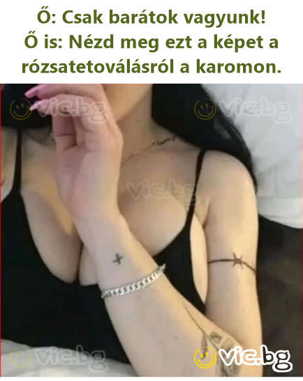 Ő: Csak barátok vagyunk! Ő is: Nézd meg ezt a képet a rózsatetoválásról a karomon.