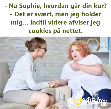 - Nå Sophie, hvordan går din kur? - Det er svært, men jeg holder mig… indtil videre afviser jeg cookies på nettet.