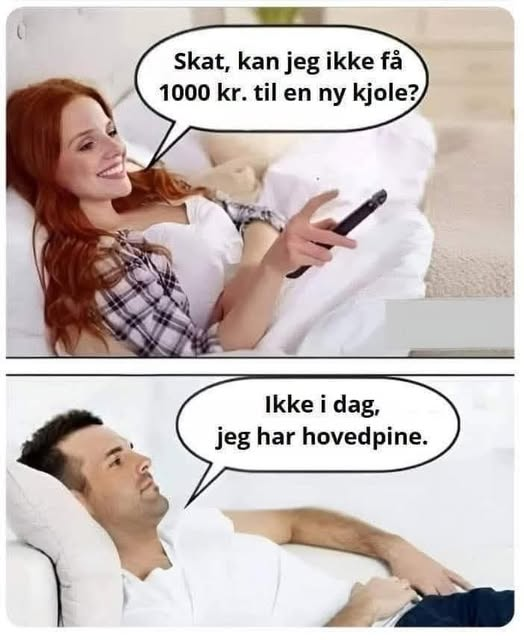 Skat, kan jeg ikke få 1000 kr. til en ny kjole? Ikke i dag, jeg har hovedpine. 