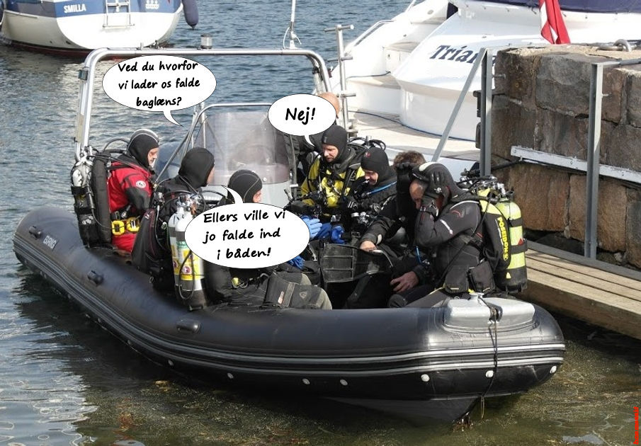 Ved du hvorfor vi lader os falde bagloens? Nej! Ellers ville vi jo falde ind i båden!
