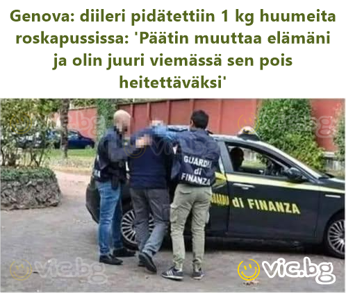 Genova: diileri pidätettiin 1 kg huumeita roskapussissa: 'Päätin muuttaa elämäni ja olin juuri viemässä sen pois heitettäväksi'
