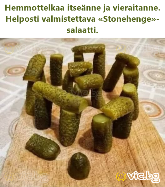 Hemmottelkaa itseänne ja vieraitanne. Helposti valmistettava «Stonehenge»-salaatti.