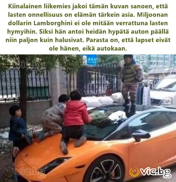 Kiinalainen liikemies jakoi tämän kuvan sanoen, että lasten onnellisuus on elämän tärkein asia. Miljoonan dollarin Lamborghini ei ole mitään verrattuna lasten hymyihin. Siksi hän antoi heidän hypätä...