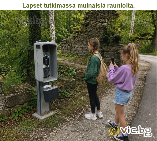 Lapset tutkimassa muinaisia raunioita.
