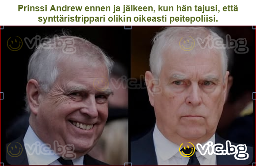 Prinssi Andrew ennen ja jälkeen, kun hän tajusi, että synttäristrippari olikin oikeasti peitepoliisi.