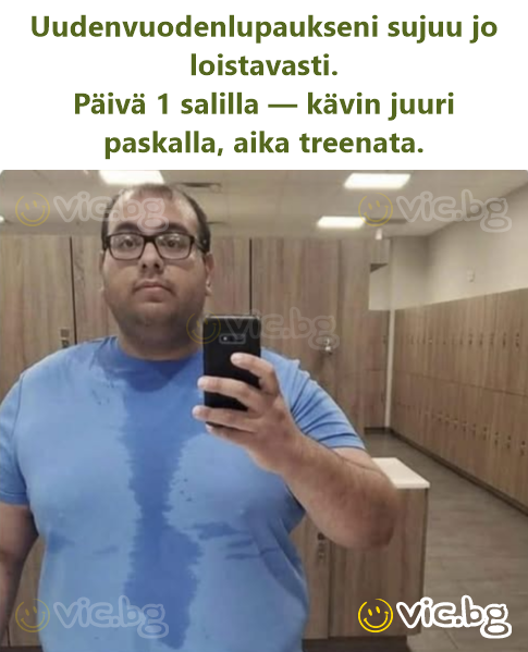 Uudenvuodenlupaukseni sujuu jo loistavasti. Päivä 1 salilla — kävin juuri paskalla, aika treenata.