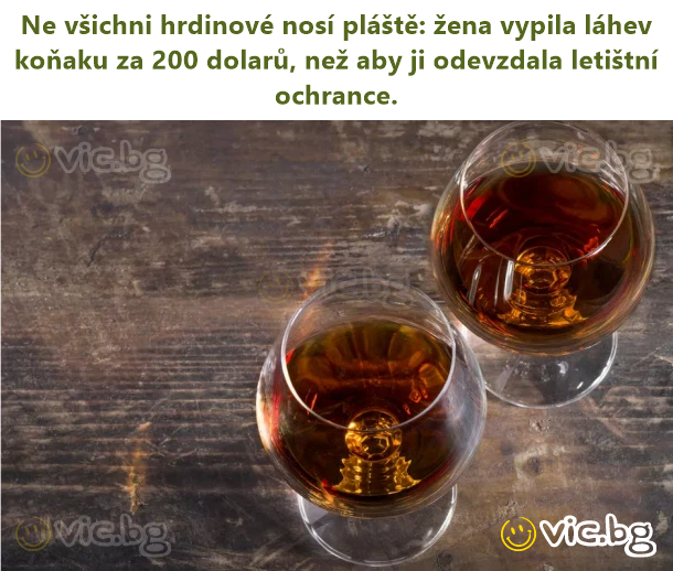 Ne všichni hrdinové nosí pláště: žena vypila láhev koňaku za 200 dolarů, než aby ji odevzdala letištní ochrance.