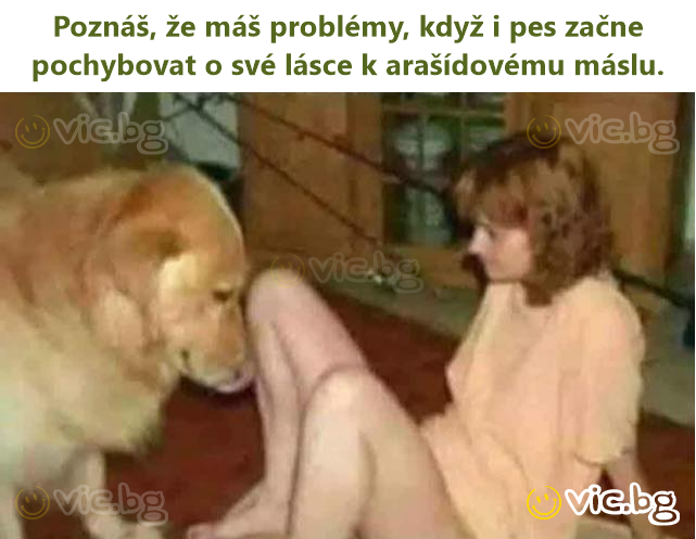 Poznáš, že máš problémy, když i pes začne pochybovat o své lásce k arašídovému máslu.