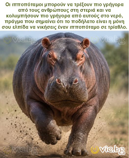 Οι ιπποπόταμοι μπορούν να τρέξουν πιο γρήγορα από τους ανθρώπους στη στεριά και να κολυμπήσουν πιο γρήγορα από αυτούς στο νερό, πράγμα που σημαίνει ότι το ποδήλατο είναι η μόνη σου ελπίδα να νικήσεις...