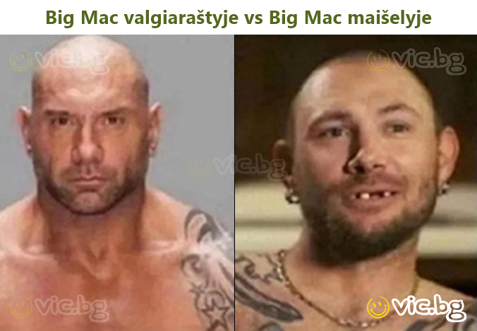Big Mac valgiaraštyje vs Big Mac maišelyje