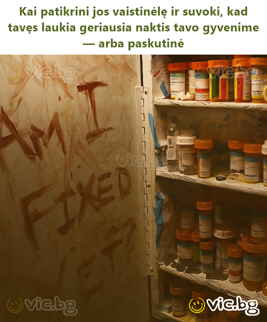 Kai patikrini jos vaistinėlę ir suvoki, kad tavęs laukia geriausia naktis tavo gyvenime — arba paskutinė