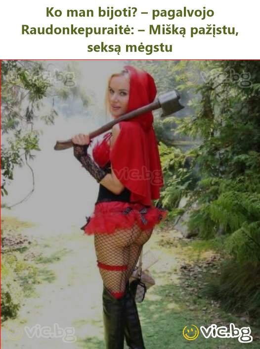 Ko man bijoti? – pagalvojo Raudonkepuraitė: – Mišką pažįstu, seksą mėgstu