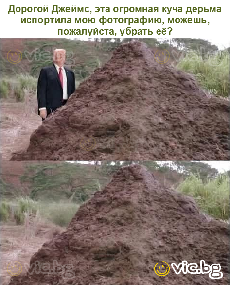 Дорогой Джеймс, эта огромная куча дерьма испортила мою фотографию, можешь, пожалуйста, убрать её?