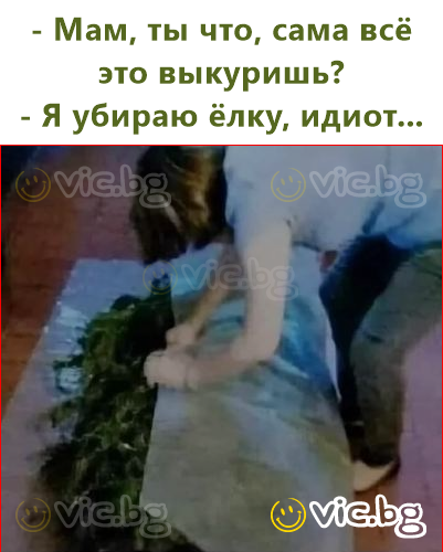 - Мам, ты что, сама всё это выкуришь?  - Я убираю ёлку, идиot...