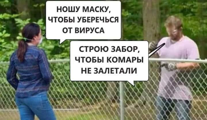 ношу маску чтобы уберечь от вируса ,Строю забор чтобы комары не залетали