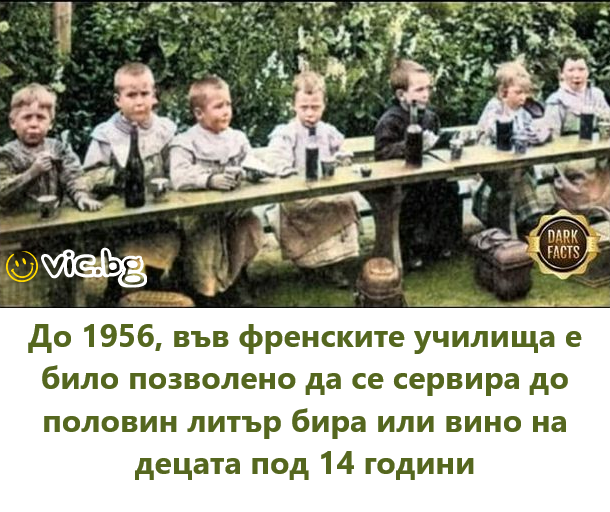 До 1956, выв френските училища е било позволено да се сервира до половин литър бира или вино на децата под 14 години