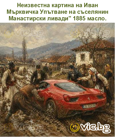 Неизвестна картина на Иван Мърквичка Упътване на съселянин Манастирски ливади" 1885 масло.